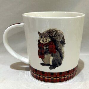 PPD Bone China Holiday Christmas Mug Squirrel in Red Scottish Plaid Scarf 15 oz